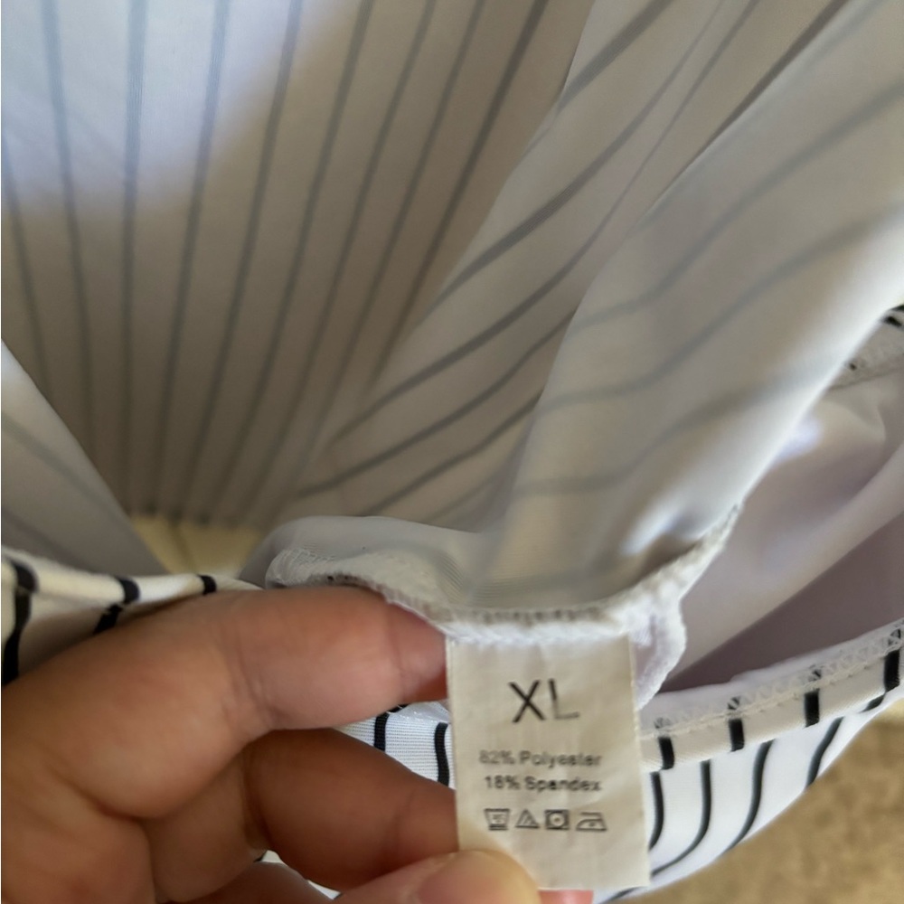 Women’s Black and White striped swim top